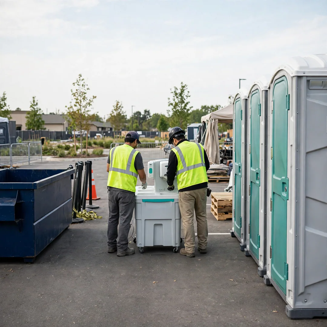 Event staff placing handwashing stations before an outdoor event