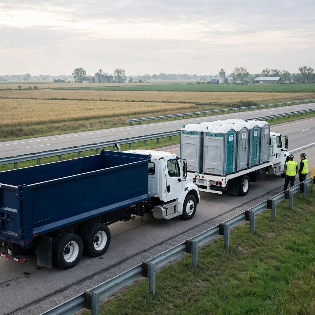 Roll-off and sanitation trucks on an open American highway