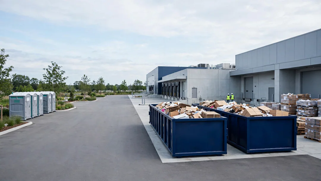 Roll-off containers at an industrial facility