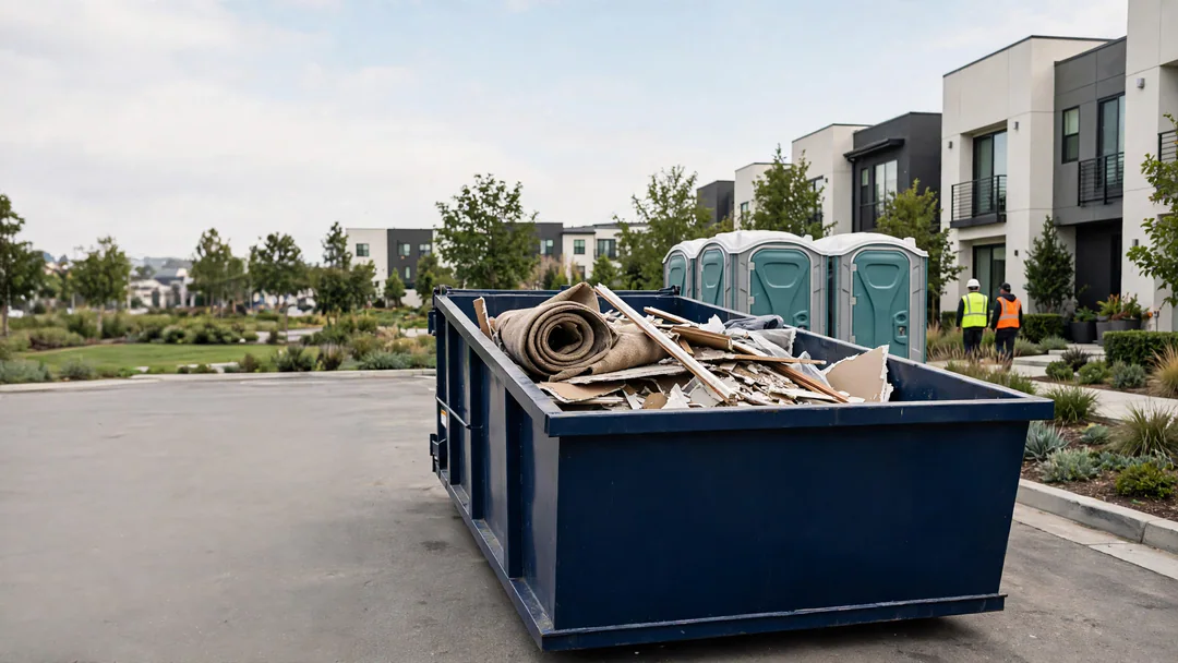 Roll-off dumpster at an apartment community during unit turnovers