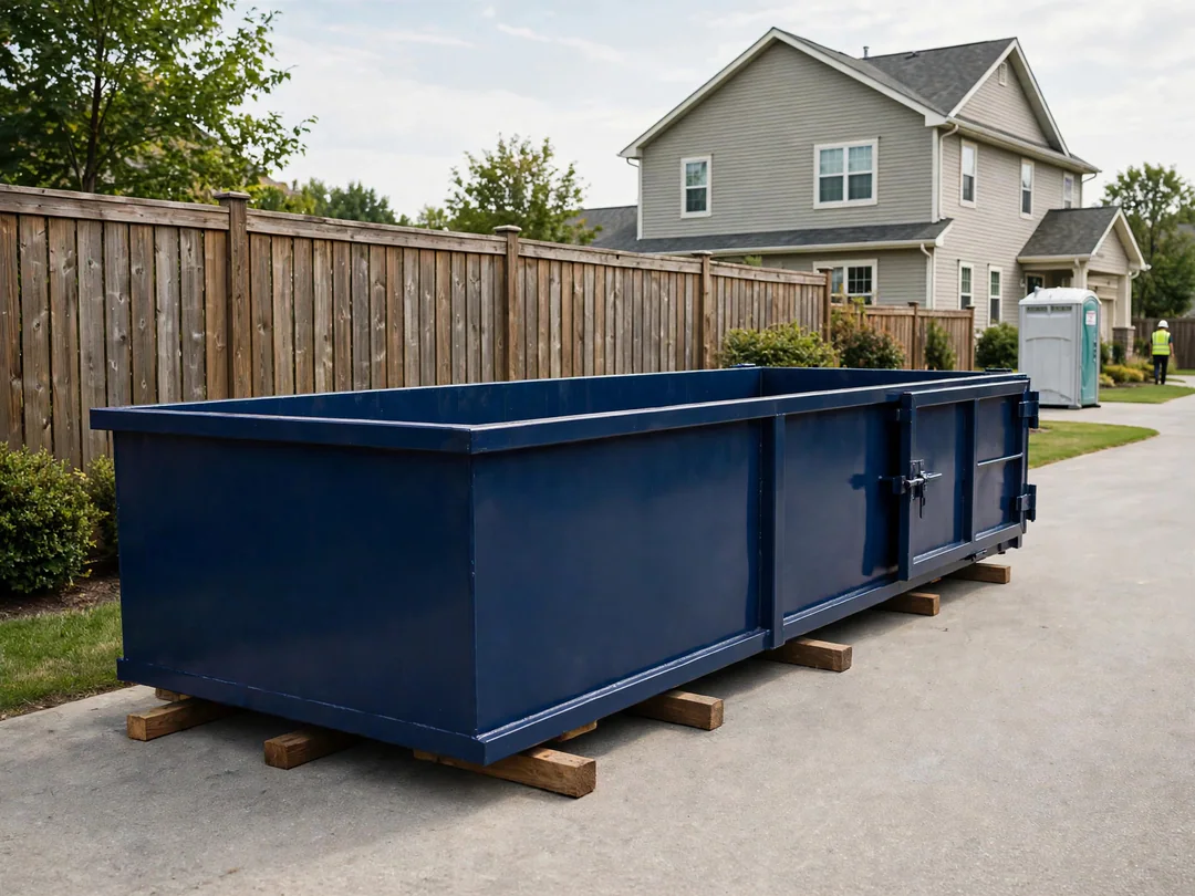 15-yard roll-off dumpster on a residential driveway