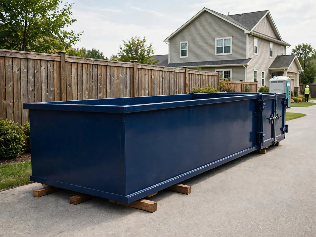 20-yard roll-off dumpster on a residential driveway