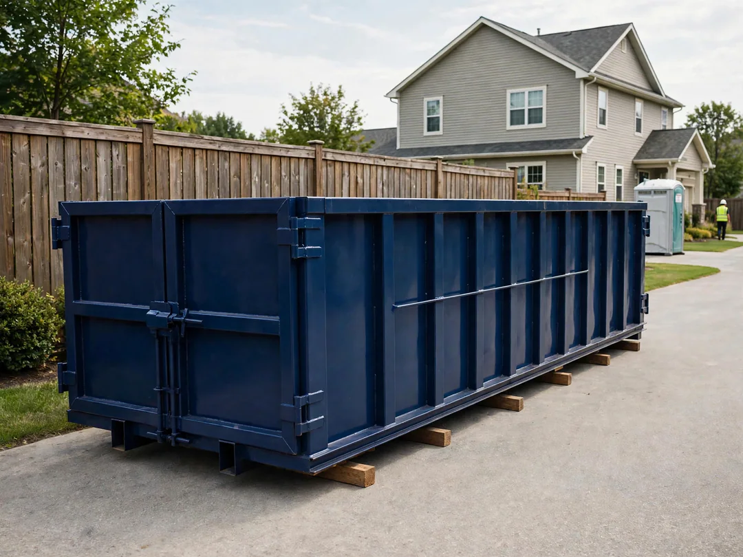 40-yard roll-off dumpster on a residential driveway