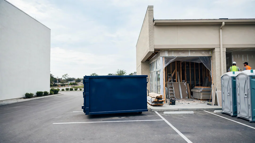 Short-term roll-off dumpster at a small business remodel