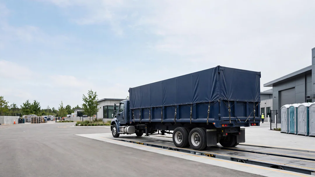 Dumpster on a truck scale at a transfer station