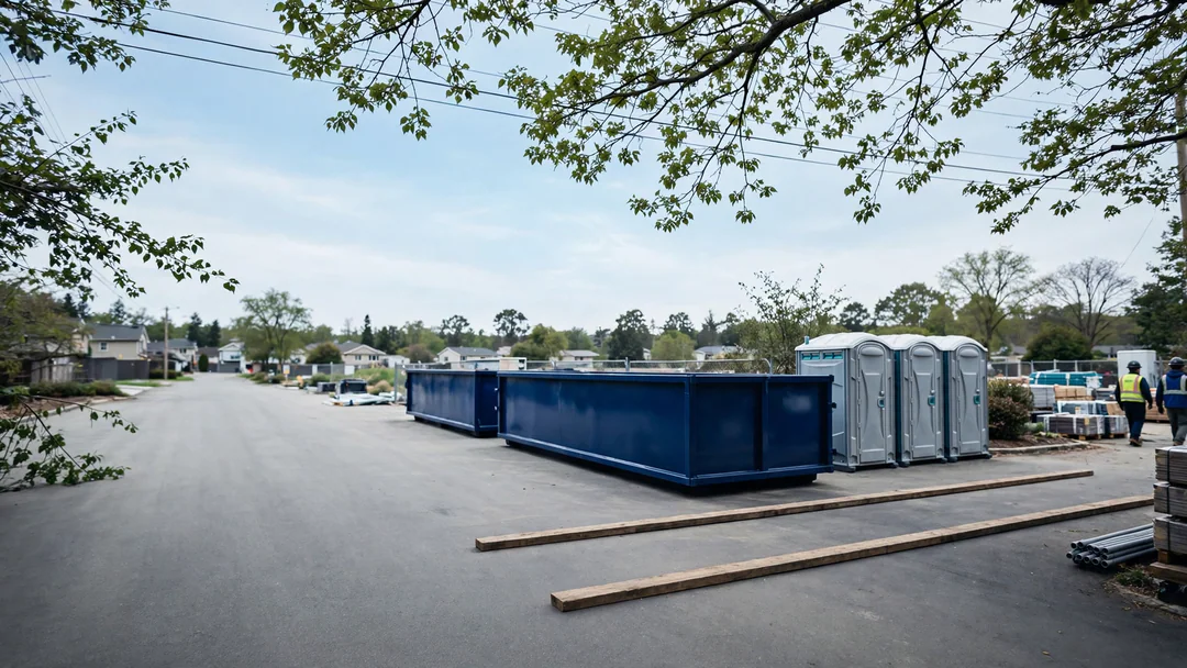 Wooden boards laid on a driveway ready for dumpster delivery