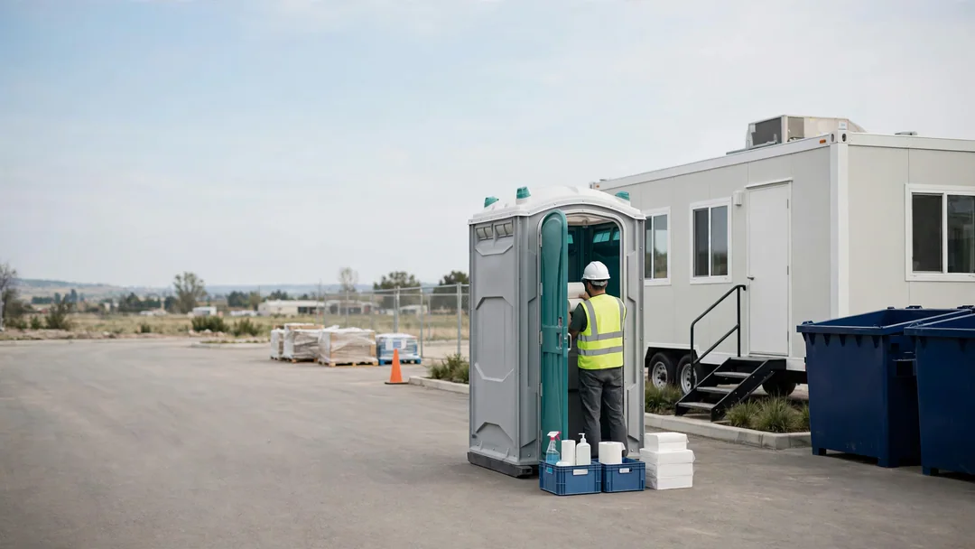 Portable toilet serviced on a long-term site