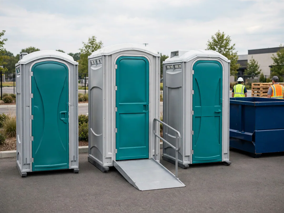 Standard, accessible and deluxe portable restrooms side by side